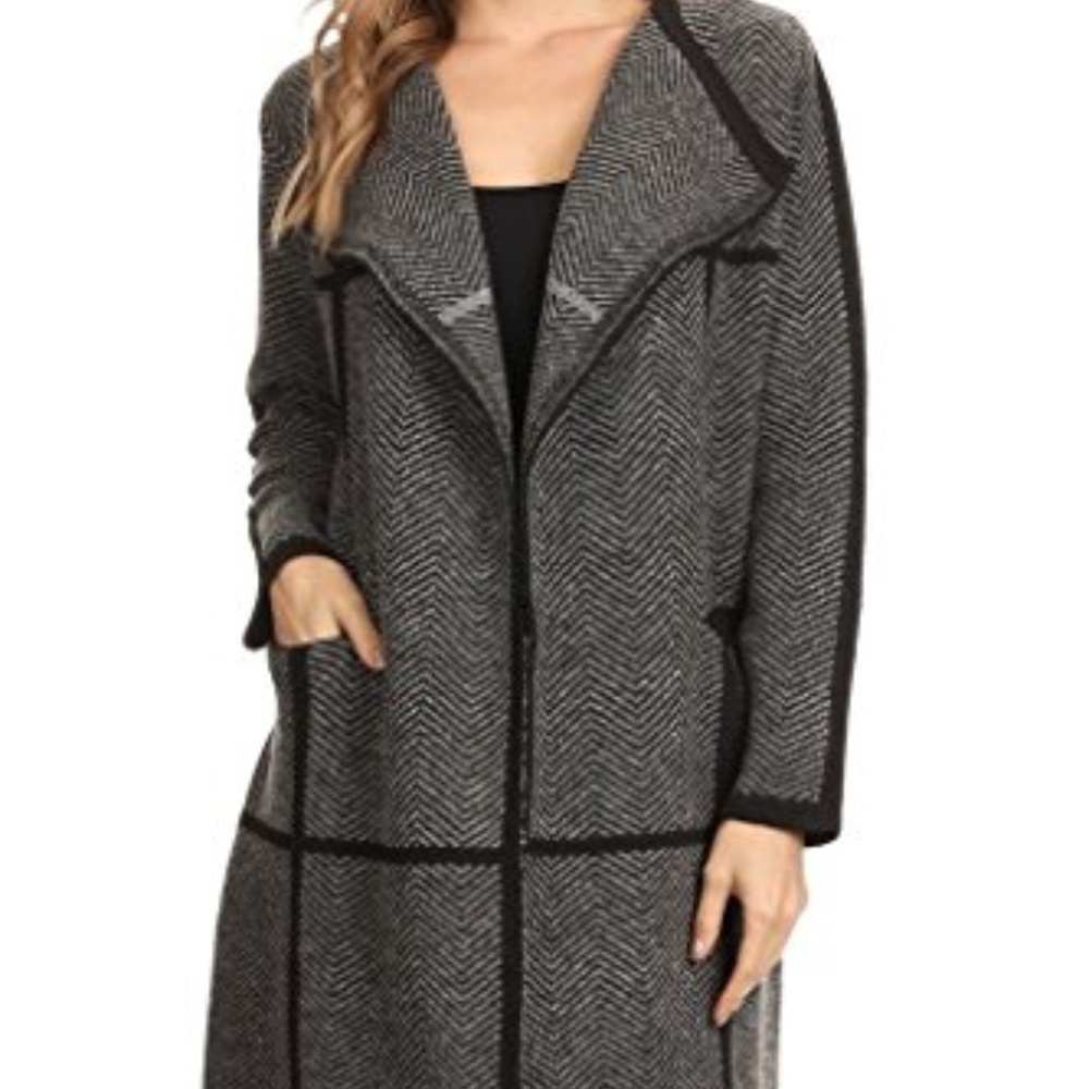 Long line Oversize Open Front Chevron Coat